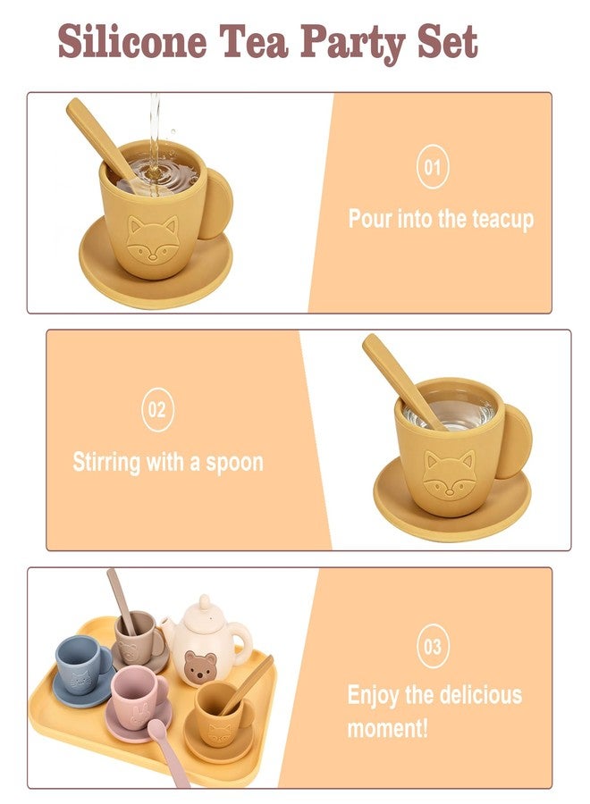 YOFOTHS Kids Silicone Tea Party Set, Pretend Play Tea Set with Teapot, 4 Cups with Saucers, Tray and Scoops, Safe Kitchen Toys for Ages 3-6 - Image 4